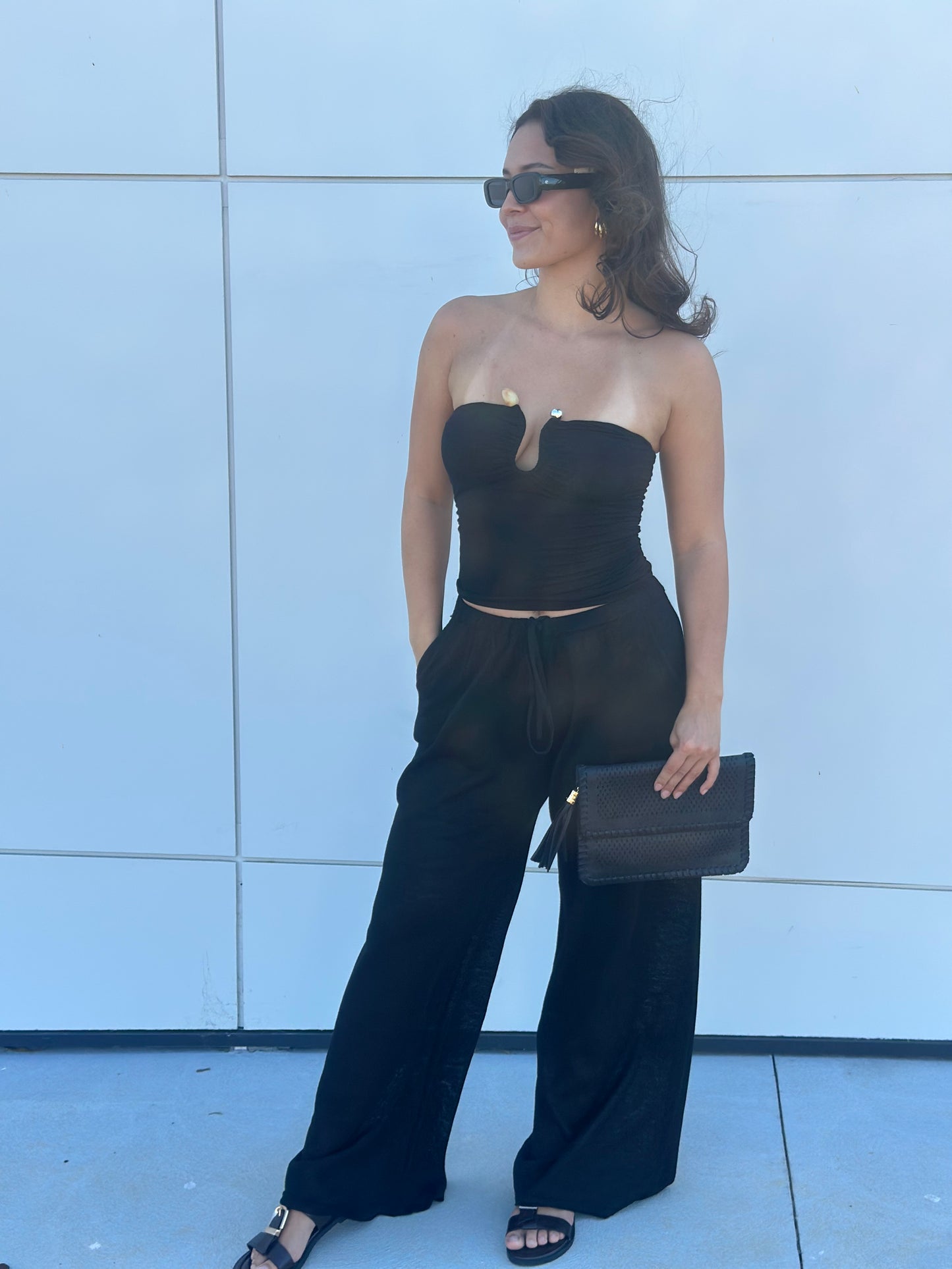 Metal Trim Bandeau Top - Black