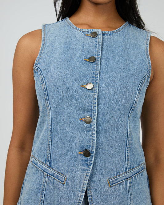 Lena Denim Vest By All About Eve - Light Blue