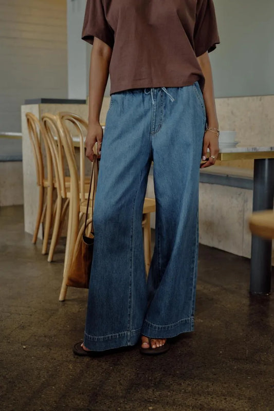 Ceres Life Andie Wide Leg Drawstring Pant - Blue Denim by Artikle Clothing