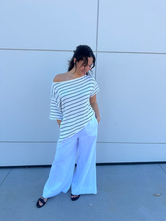 Janey Asymmetrical Top - White Stripe