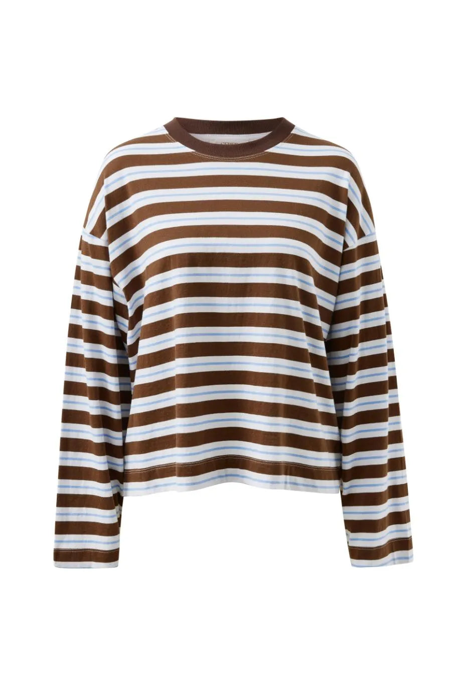 Ceres Life Beau Long Sleeve Slouchy Tee - Cocoa & Sky Blue Stripe by Artikle Clothing