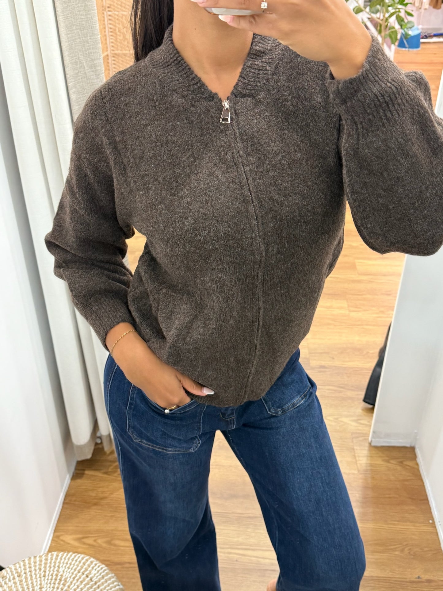 Little Lies Knit Bomber - Chocolate by Artikle Clothing
