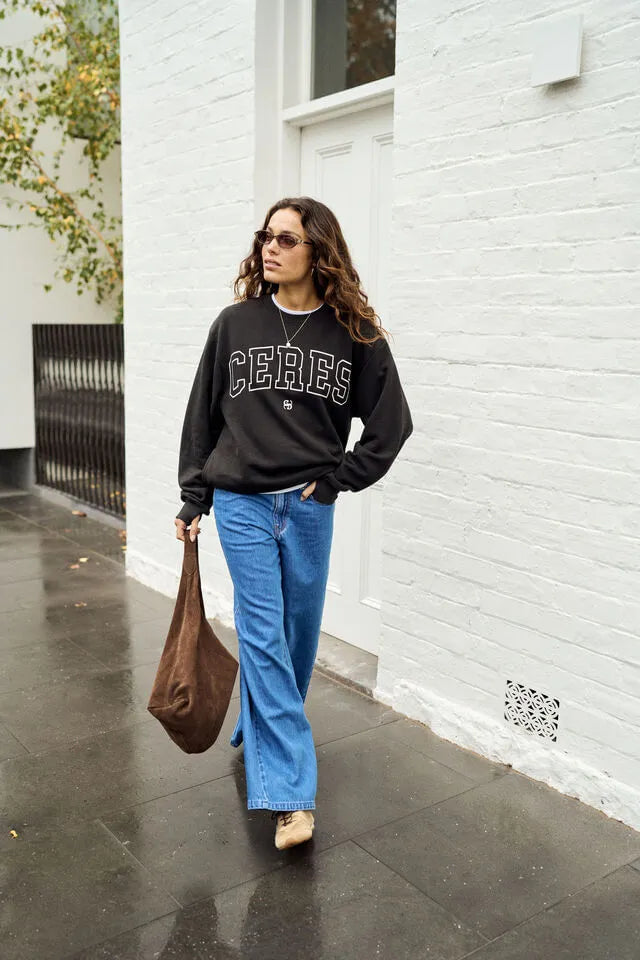 Isla Oversized Slouchy Crew - Black / Phantom White by Artikle Clothing