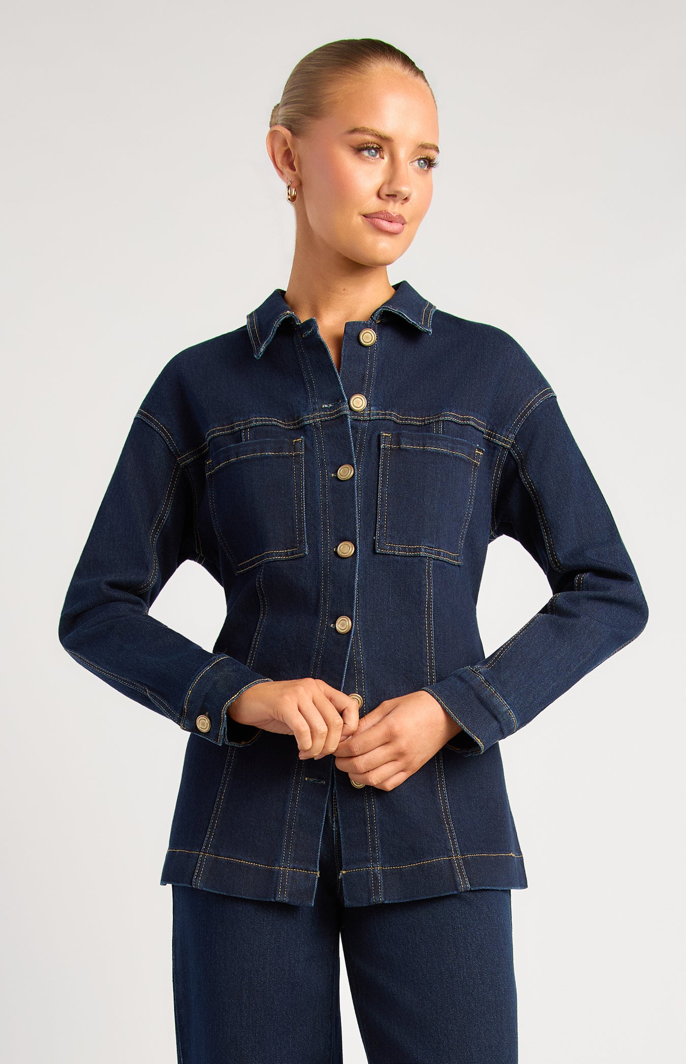 Denim Jacket with Adjustable Back Tab - Dark Blue by Artikle Clothing