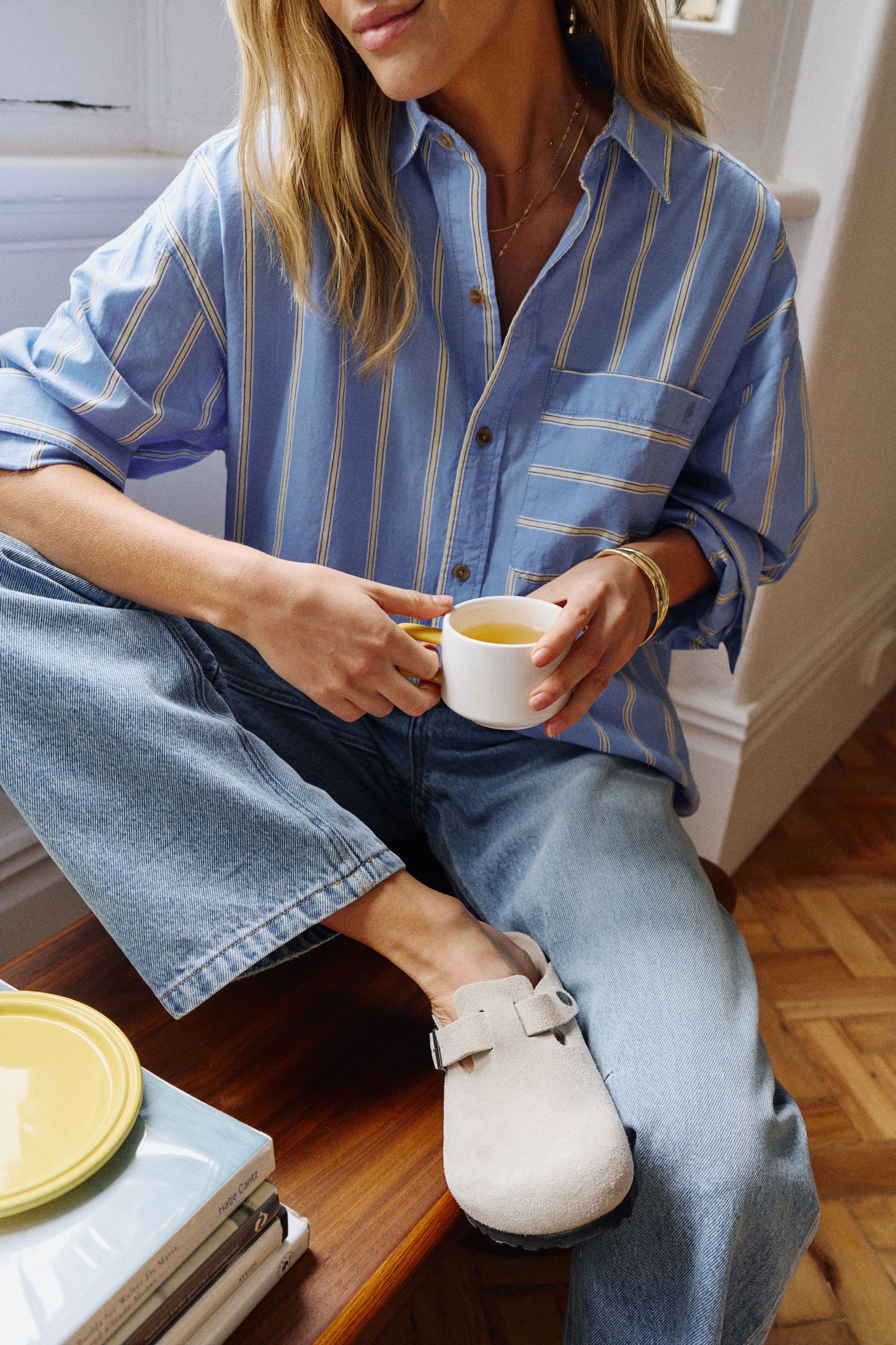 Ceres Life Peta Oversized Shirt - Bay Blue with Butter Stripe by Artikle Clothing