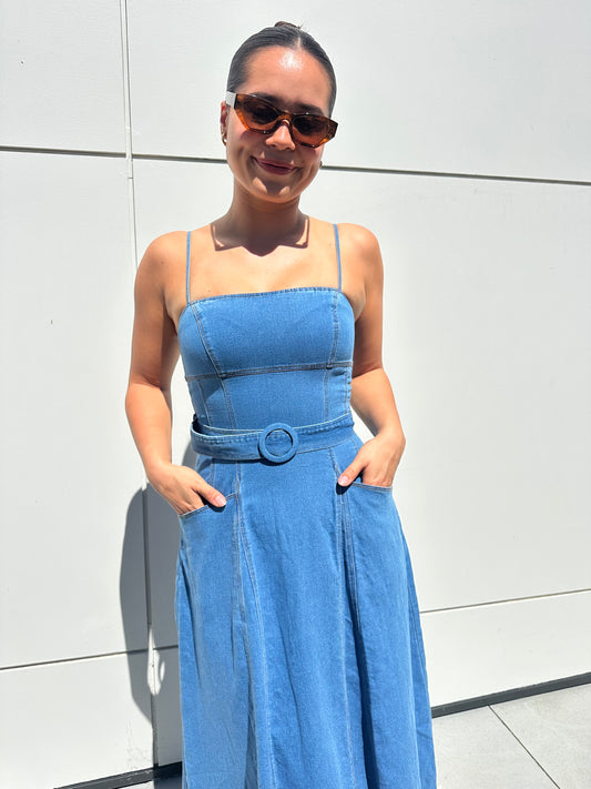 Clea Denim Maxi Dress by Indikah