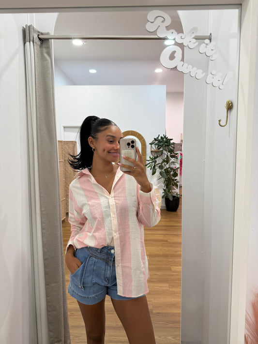 Ace Stripe Shirt - Pink & White
