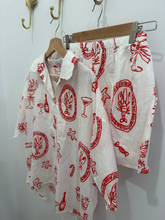 By Frankie Xmas Short Set - White/Red