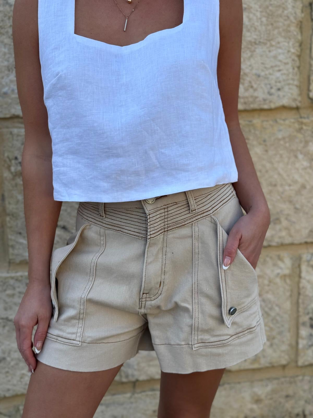 Mykos Denim Shorts - Beige by Artikle Clothing