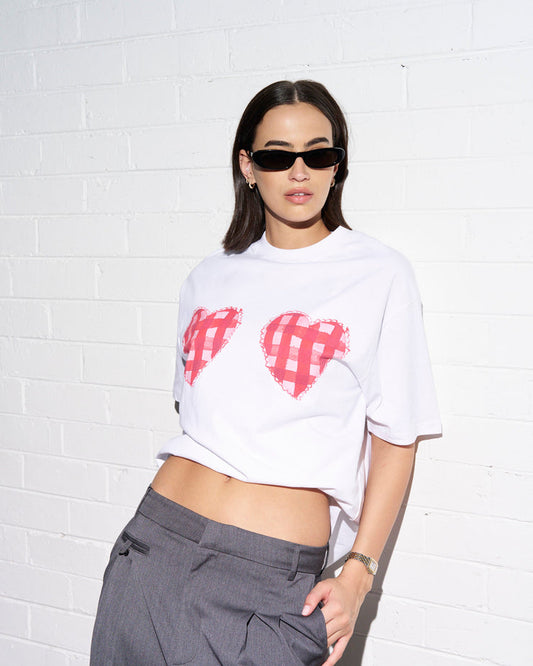 Gingham Hearts Oversized Tee by Maku