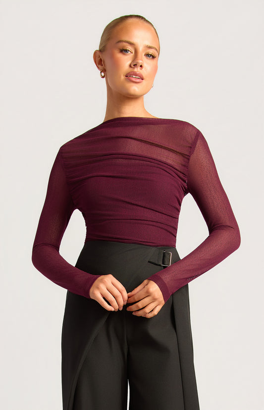 Whitney Sheer Top - Merlot by Artikle Clothing