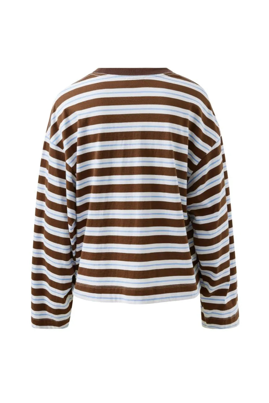 Ceres Life Beau Long Sleeve Slouchy Tee - Cocoa & Sky Blue Stripe by Artikle Clothing