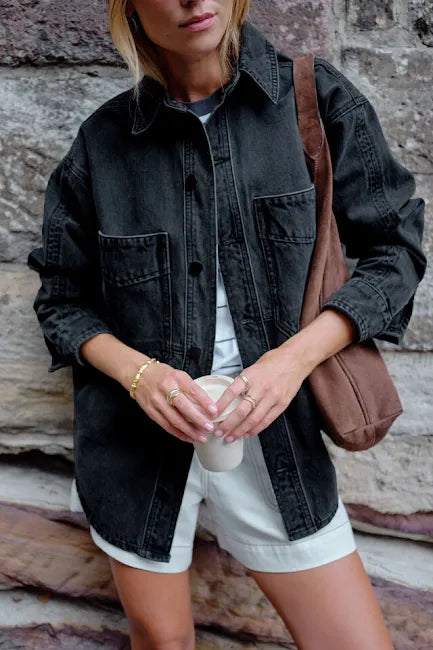 Ceres Life Bobbi Side Pocket Shacket - Washed Black by Artikle Clothing