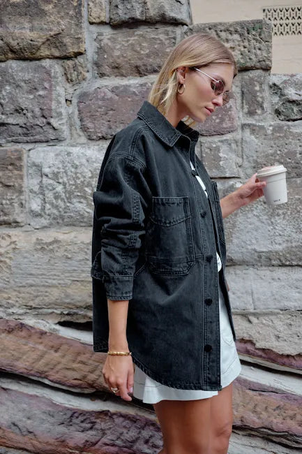 Ceres Life Bobbi Side Pocket Shacket - Washed Black by Artikle Clothing