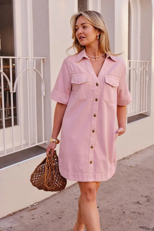 Ceres Life Bonnie Relaxed Shirt Dess in Blossom Pink by Artikle Clothing