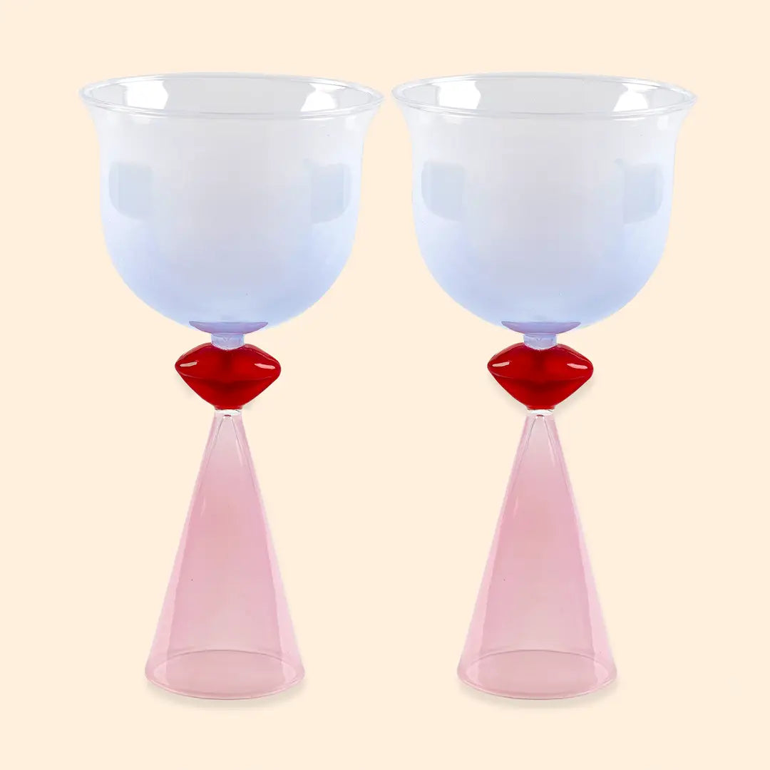 Lips Tinted Wine Glasses - Set Of Two by Artikle Clothing