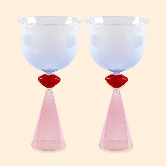 Lips Tinted Wine Glasses - Set Of Two by Artikle Clothing