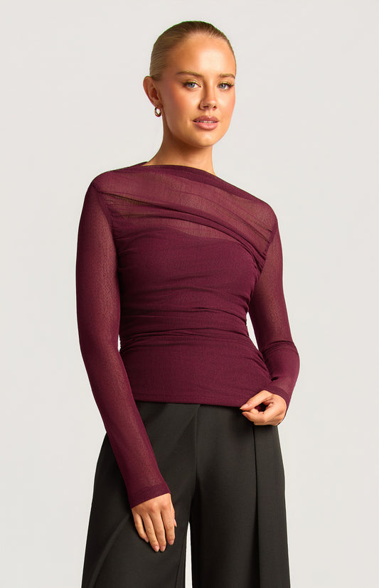 Whitney Sheer Top - Merlot by Artikle Clothing