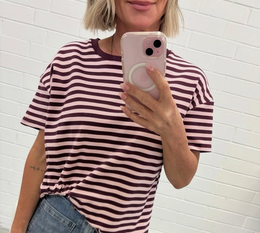 Easy Tuck Tee - Burgundy Stripe by Artikle Clothing
