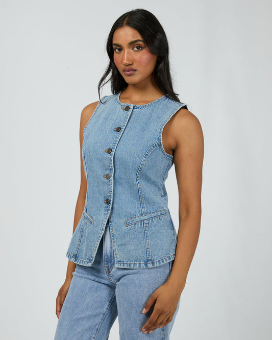 Lena Denim Vest By All About Eve - Light Blue