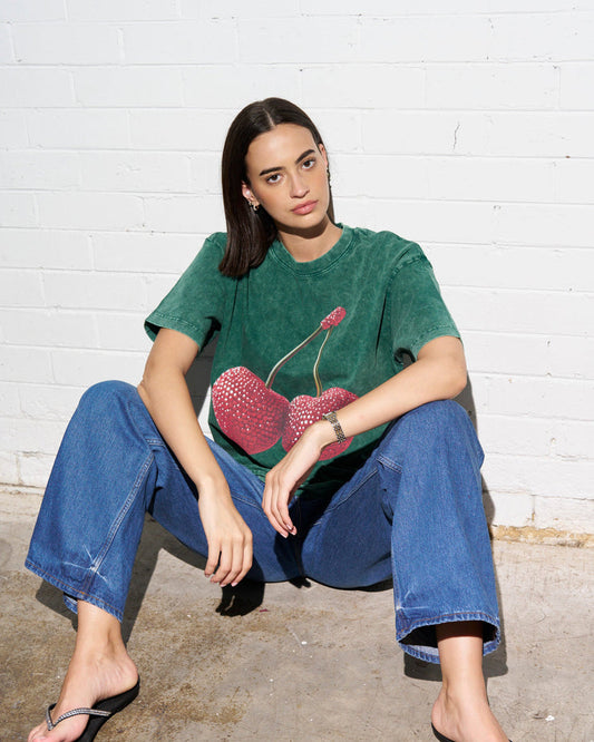 Cherry Babe Acid Wash Tee by Maku