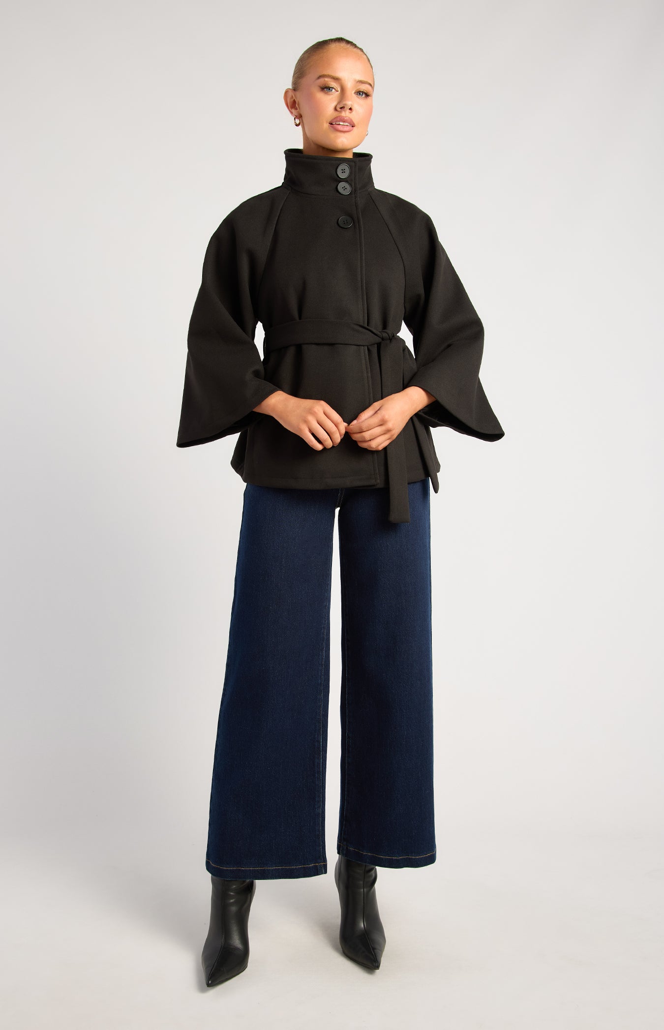 Funnel Neck Cape - Black by Artikle Clothing