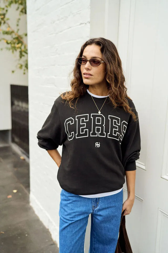 Isla Oversized Slouchy Crew - Black / Phantom White by Artikle Clothing