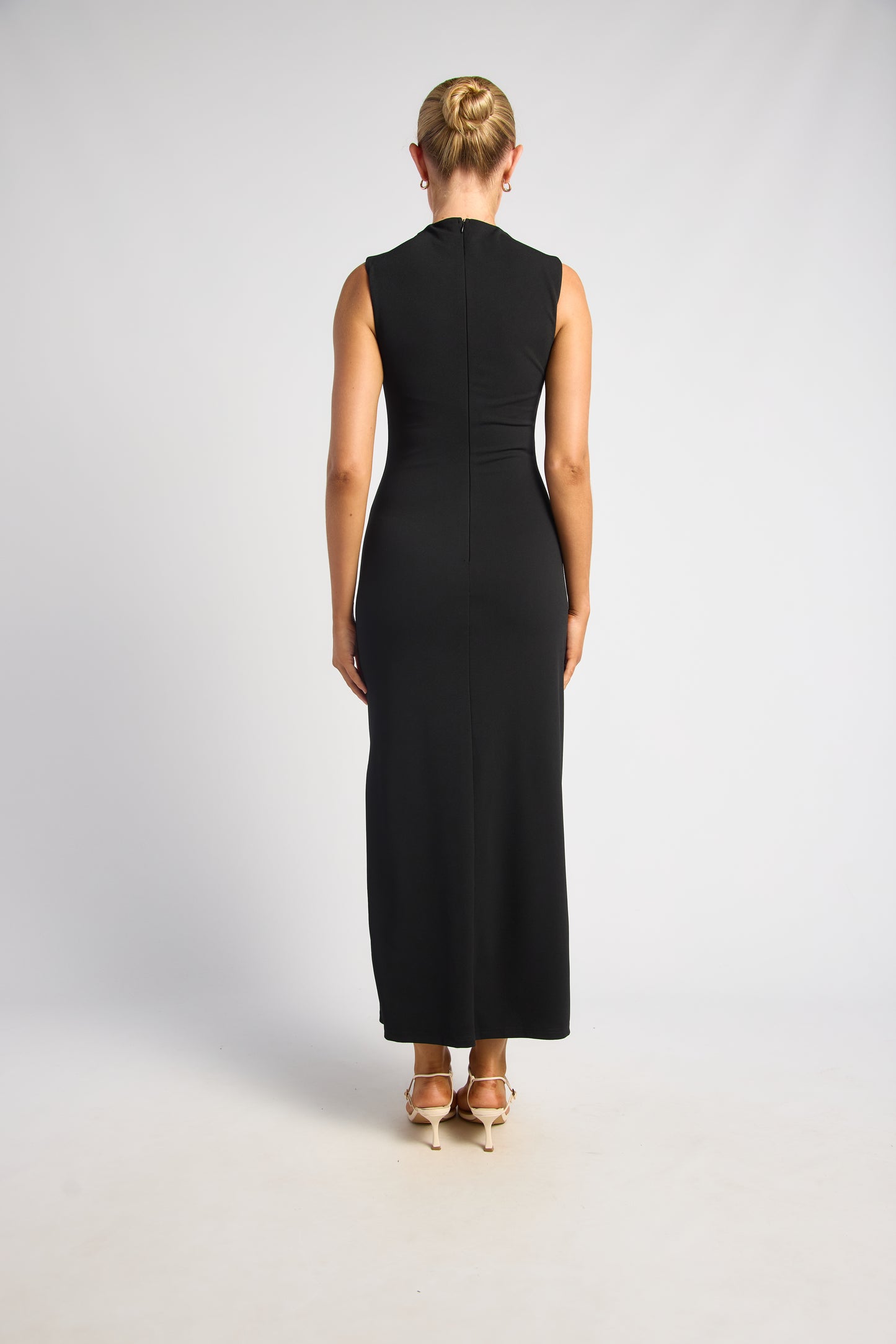High Neck Pleated Jersey Dress - Black by Artikle Clothing