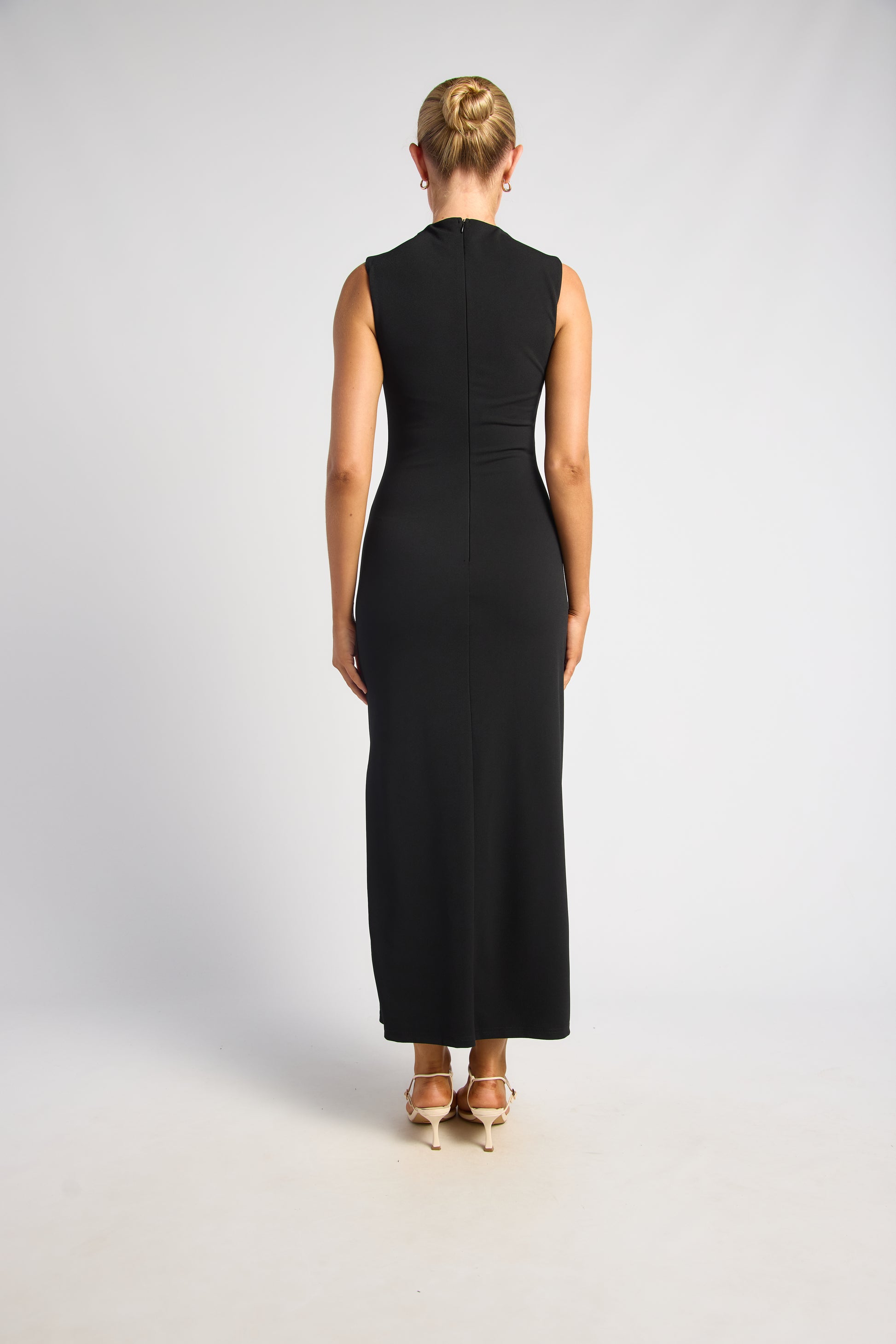 High Neck Pleated Jersey Dress - Black by Artikle Clothing
