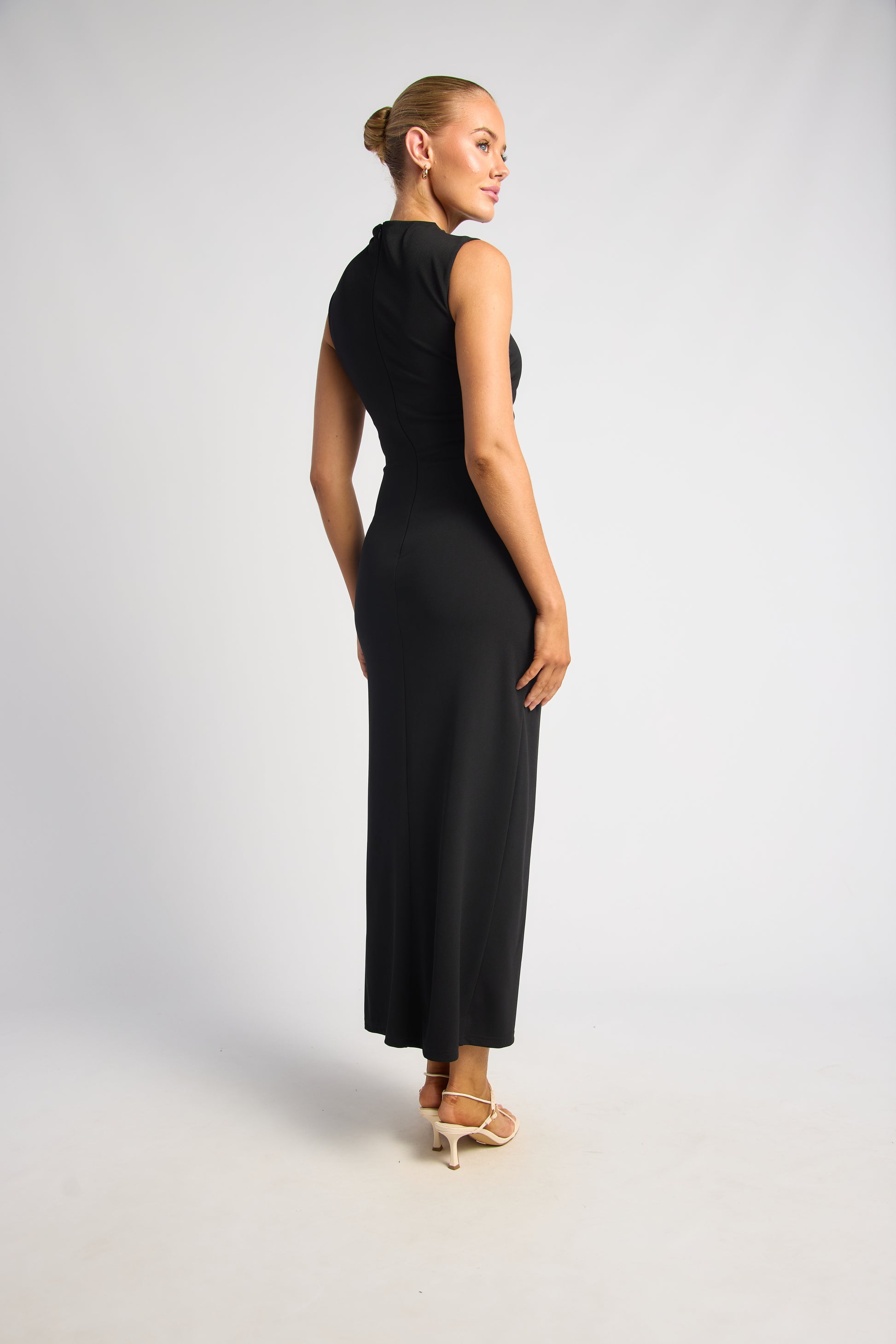 High Neck Pleated Jersey Dress - Black by Artikle Clothing