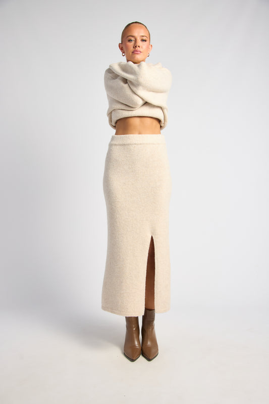 Florence Knit Midi Skirt - Oatmeal by Artikle Clothing