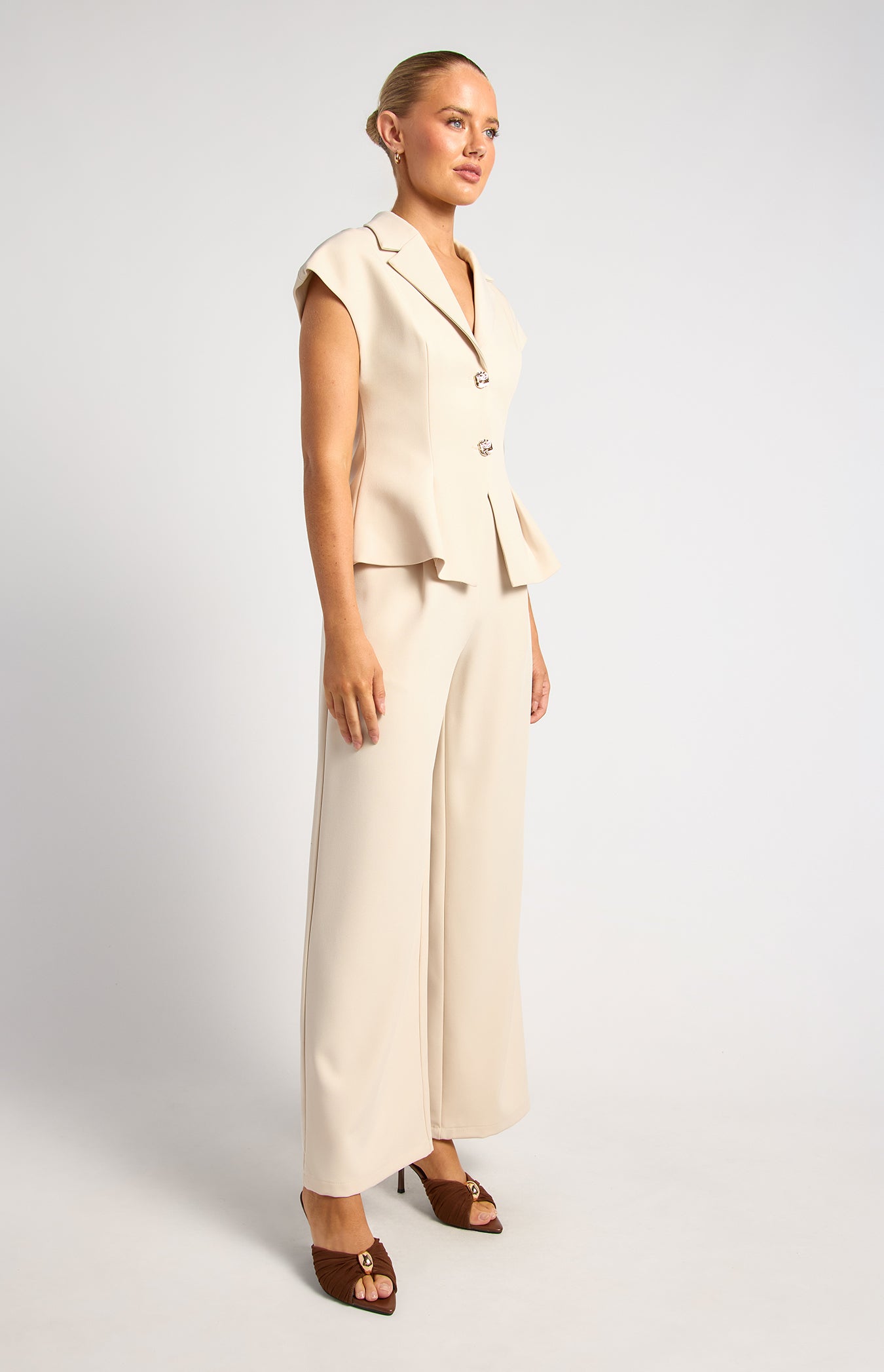 Camille Cinch Waist Top and Pants Set with Gold Buttons by Artikle Clothing