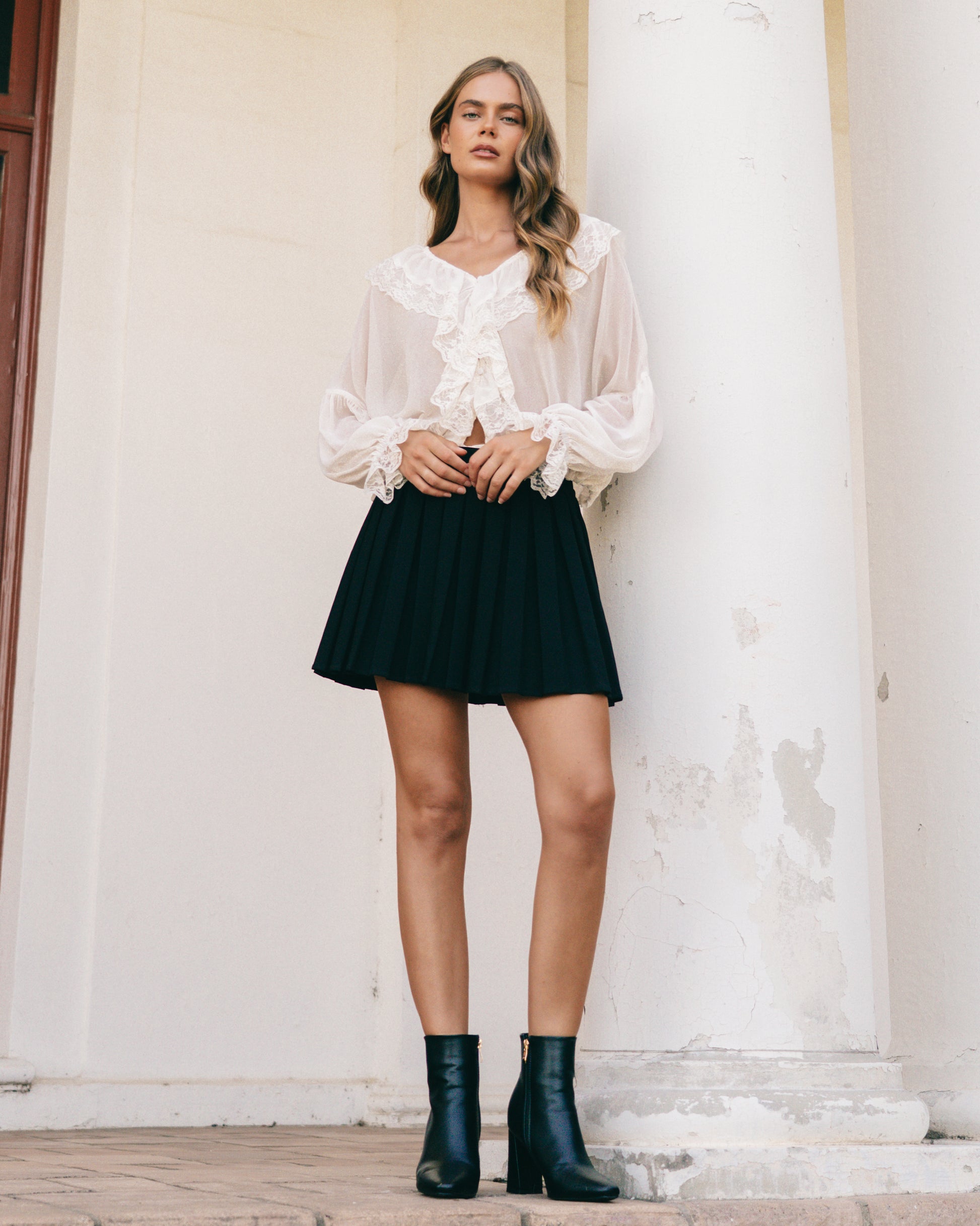 Eliz Lace Trim Blouse - Ivory by Artikle Clothing