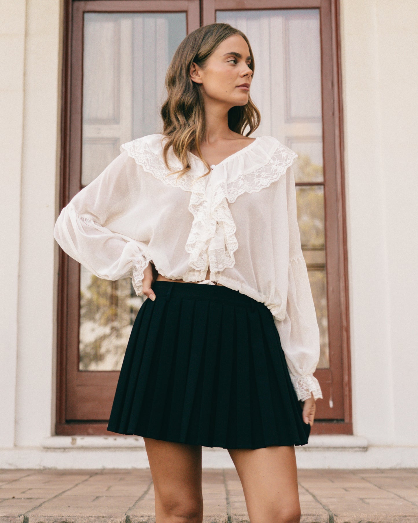 Eliz Lace Trim Blouse - Ivory by Artikle Clothing