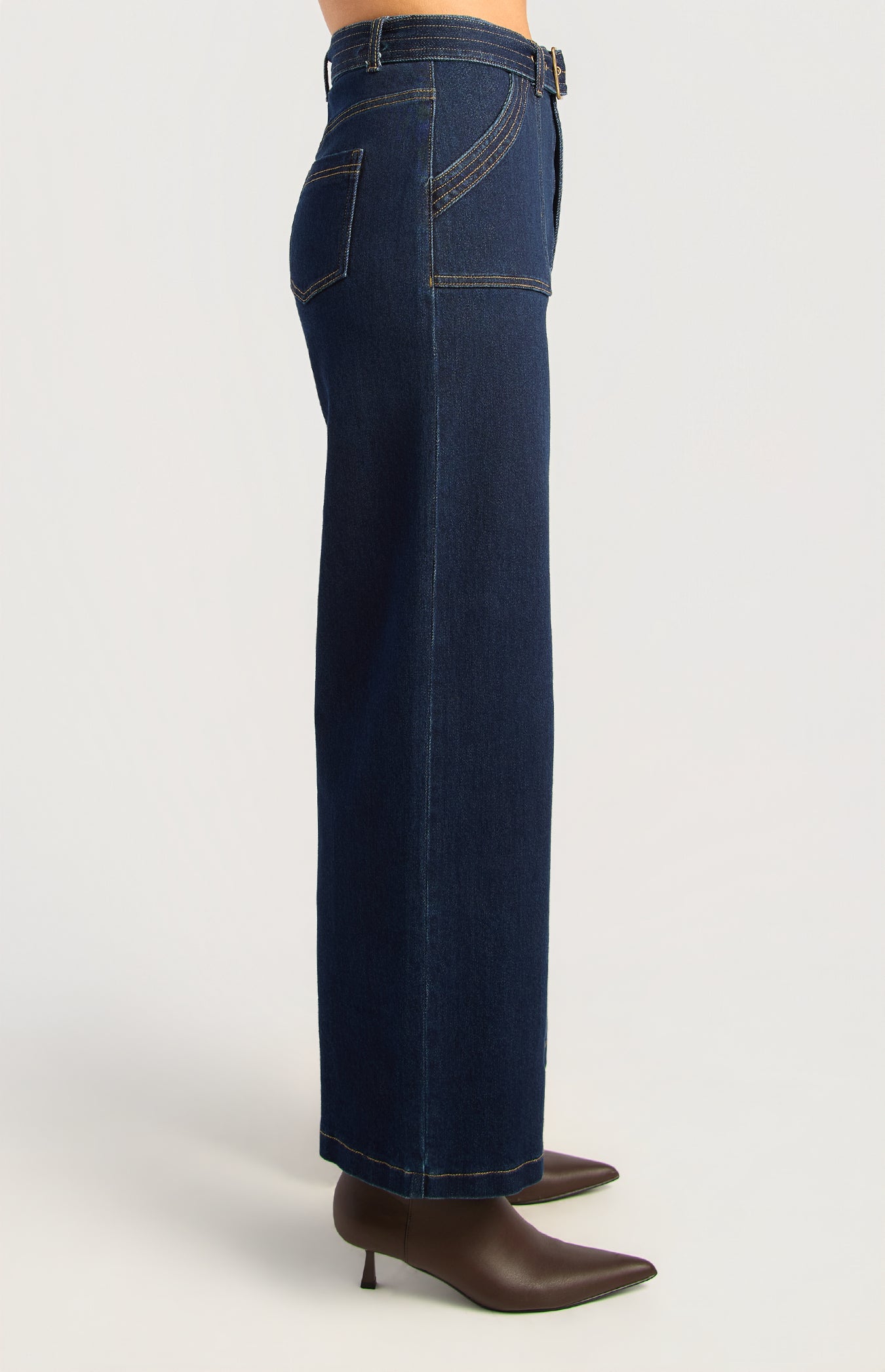 Patch Pocket Denim Jeans with Gold Belt Buckle by Artikle Clothing
