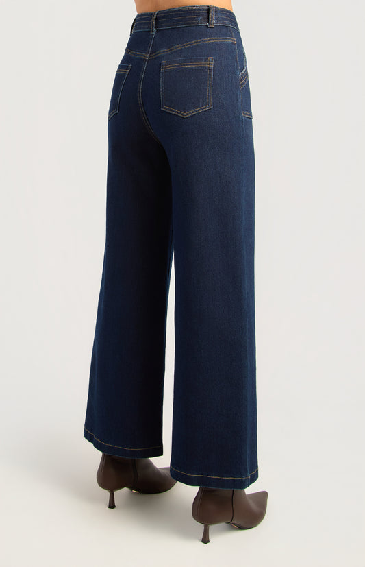 Patch Pocket Denim Jeans with Gold Belt Buckle by Artikle Clothing