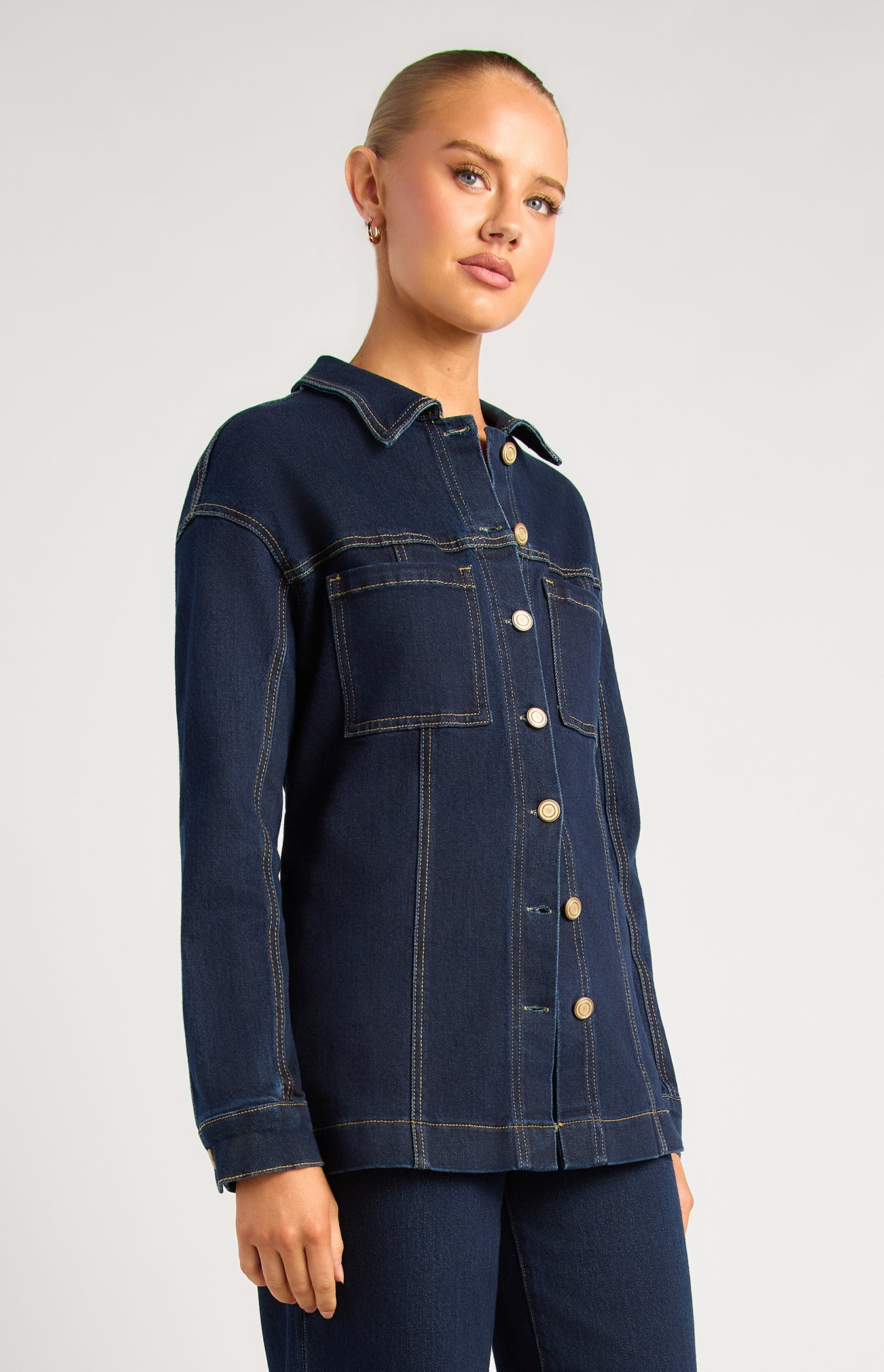 Denim Jacket with Adjustable Back Tab - Dark Blue by Artikle Clothing