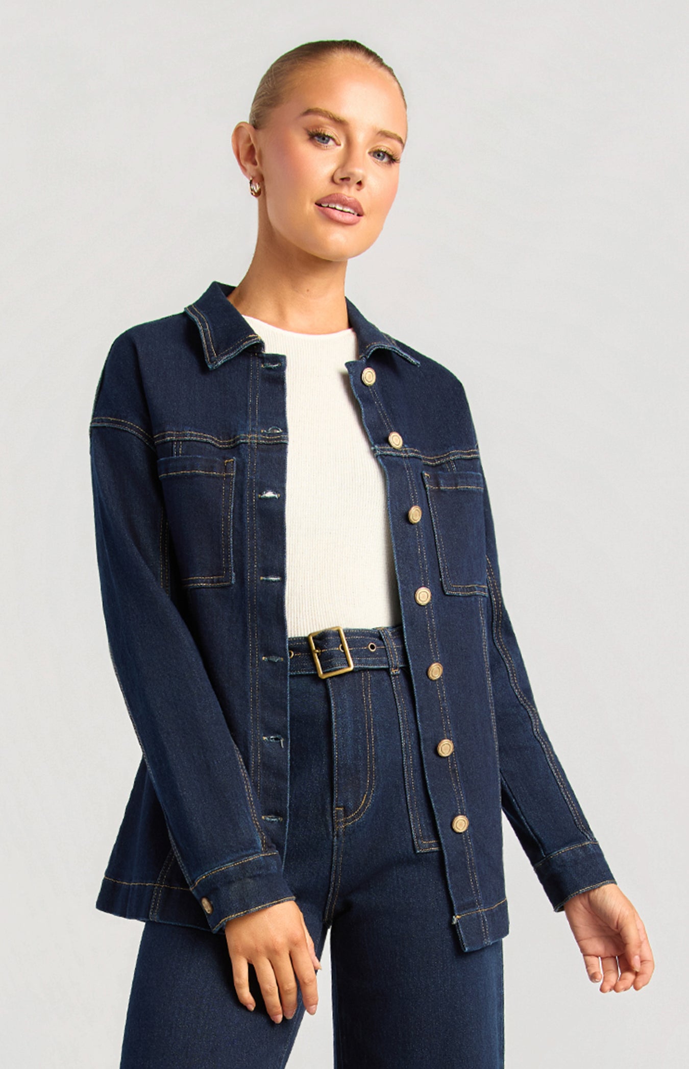 Denim Jacket with Adjustable Back Tab - Dark Blue by Artikle Clothing