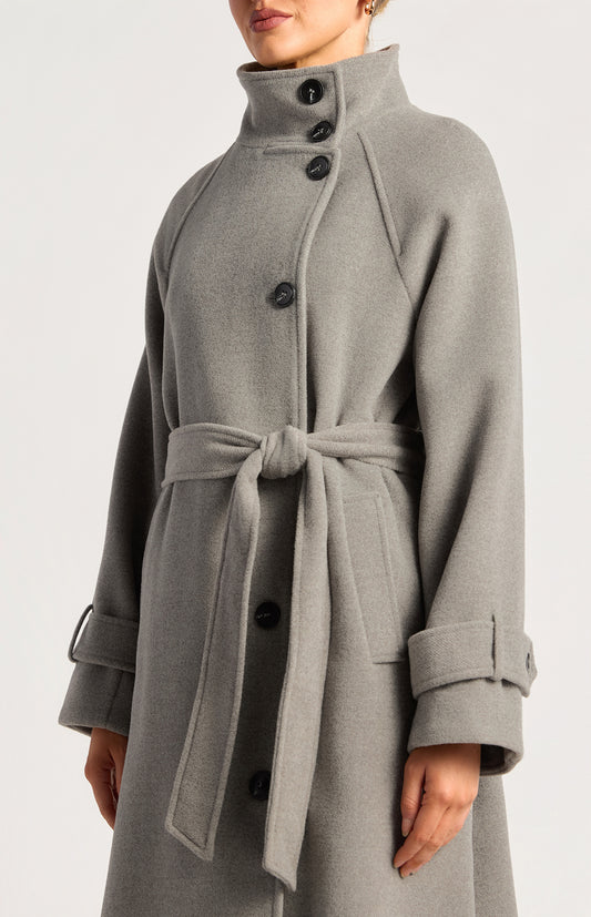 Vivienne Faux Wool Funnel Neck Coat - Grey by Artikle Clothing