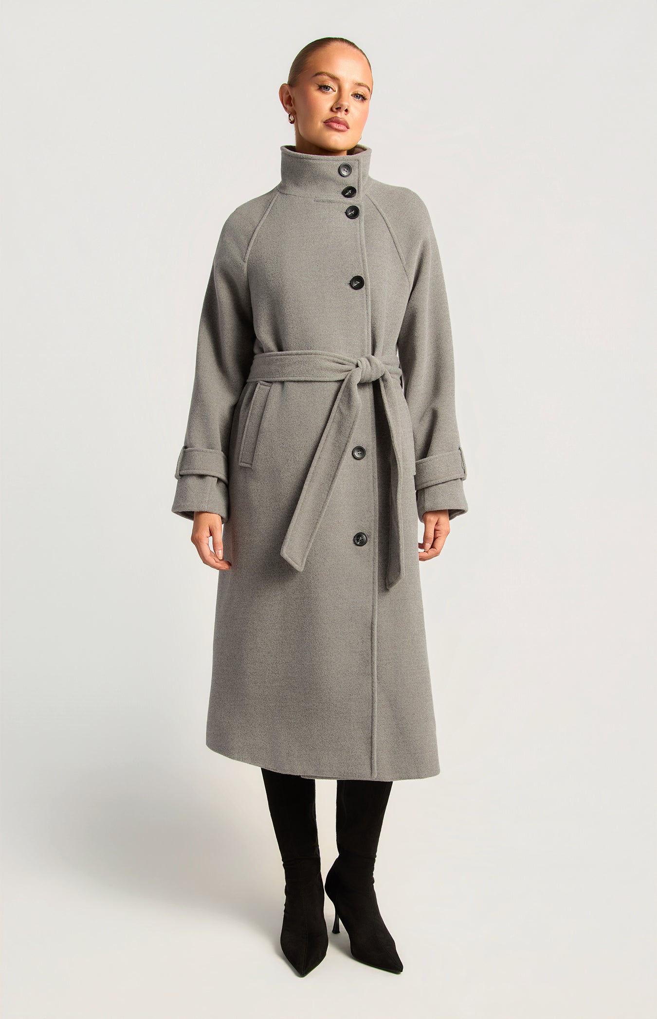 Vivienne Faux Wool Funnel Neck Coat - Grey by Artikle Clothing