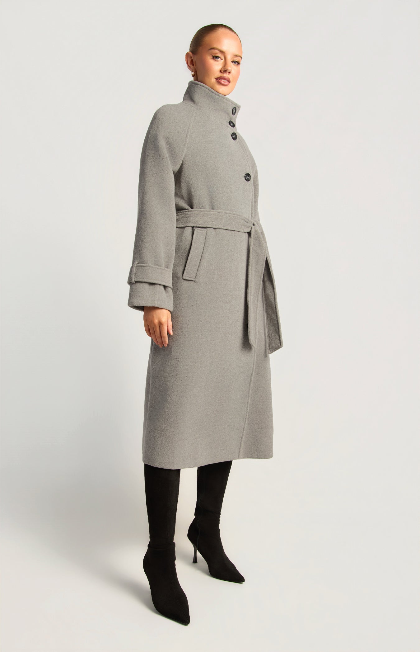 Vivienne Faux Wool Funnel Neck Coat - Grey by Artikle Clothing