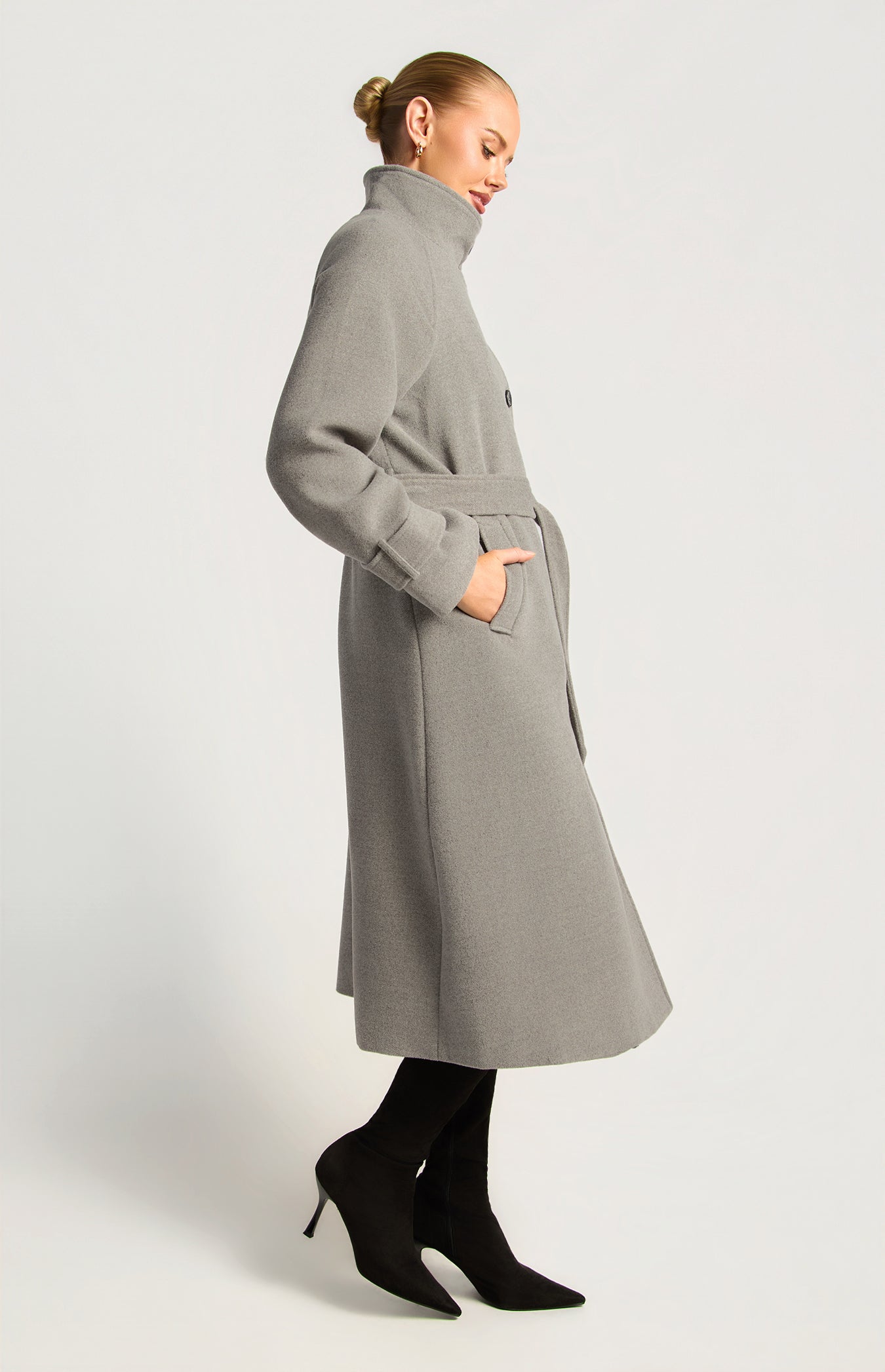 Vivienne Faux Wool Funnel Neck Coat - Grey by Artikle Clothing