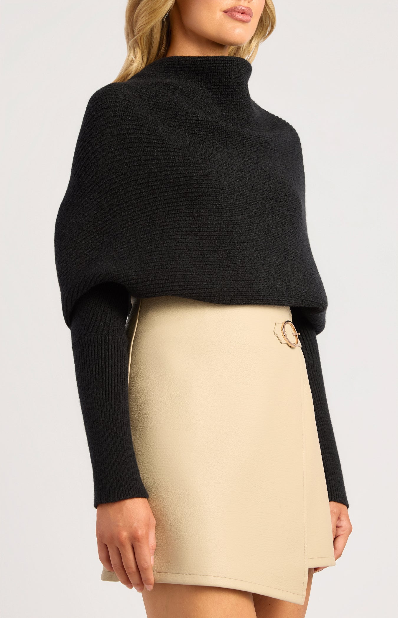 Batwing Rolled Neck Knit - Black by Artikle Clothing
