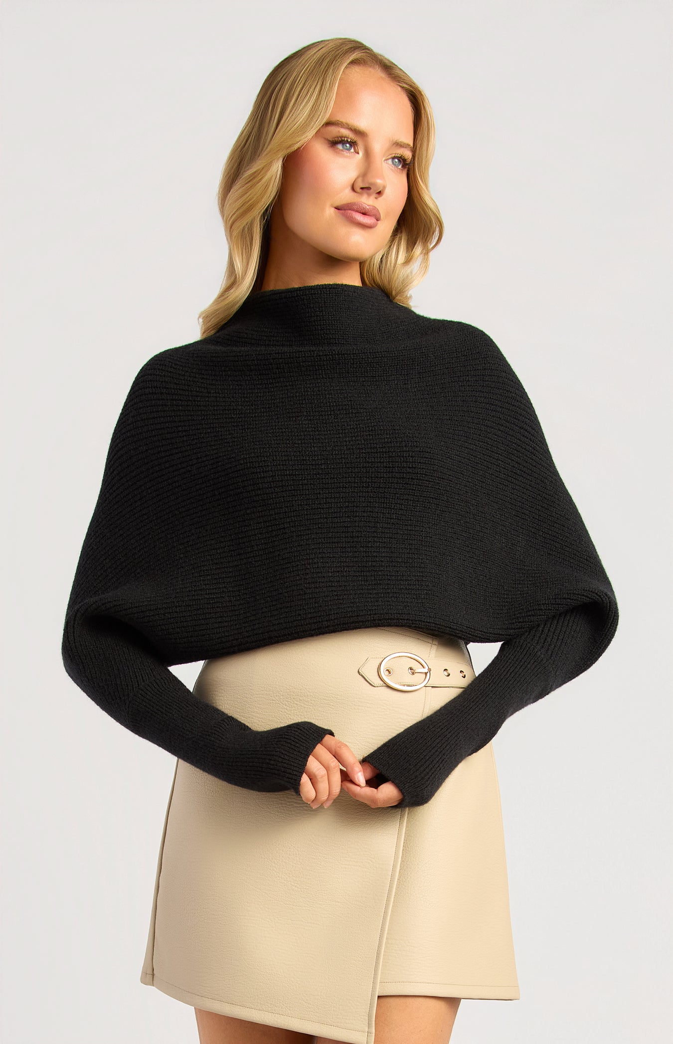 Batwing Rolled Neck Knit - Black by Artikle Clothing