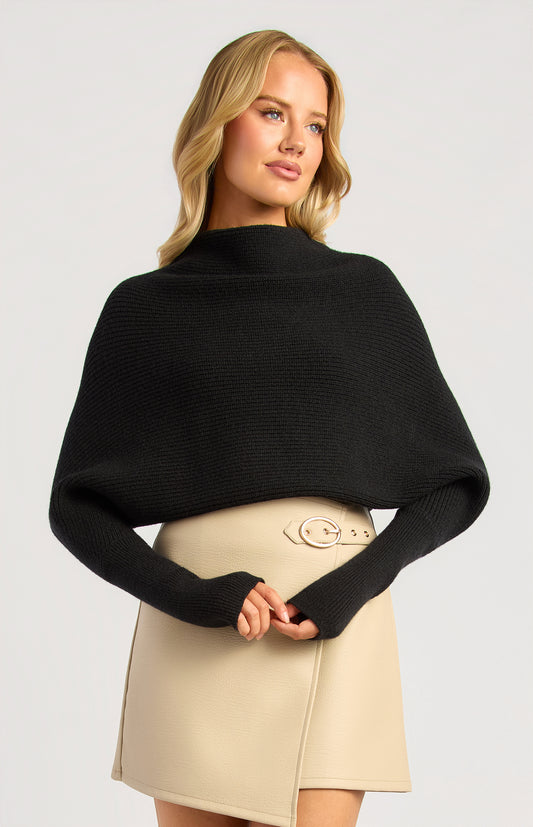 Batwing Rolled Neck Knit - Black by Artikle Clothing
