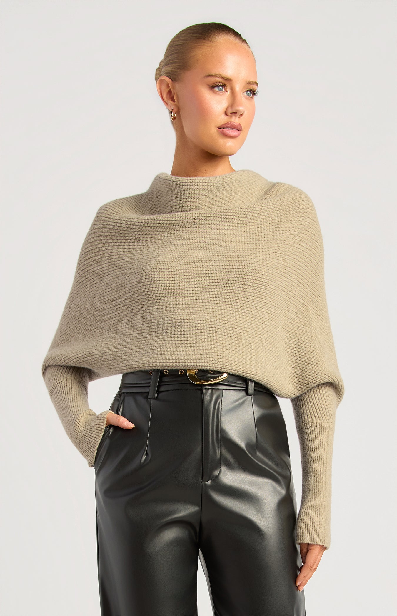 Batwing Rolled Neck Knit - Oatmeal by Artikle Clothing
