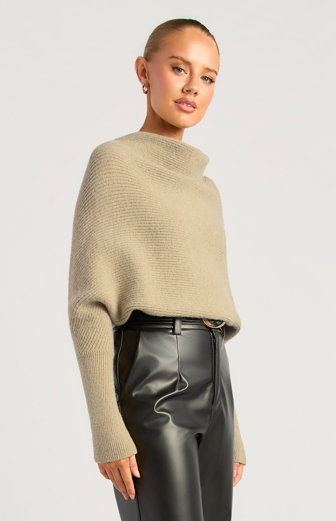 Batwing Rolled Neck Knit - Oatmeal by Artikle Clothing
