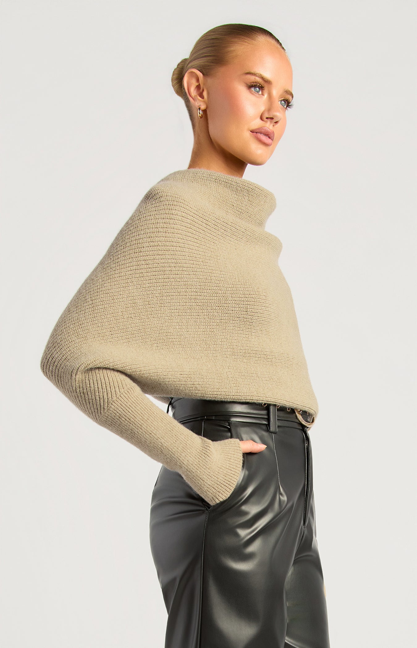 Batwing Rolled Neck Knit - Oatmeal by Artikle Clothing