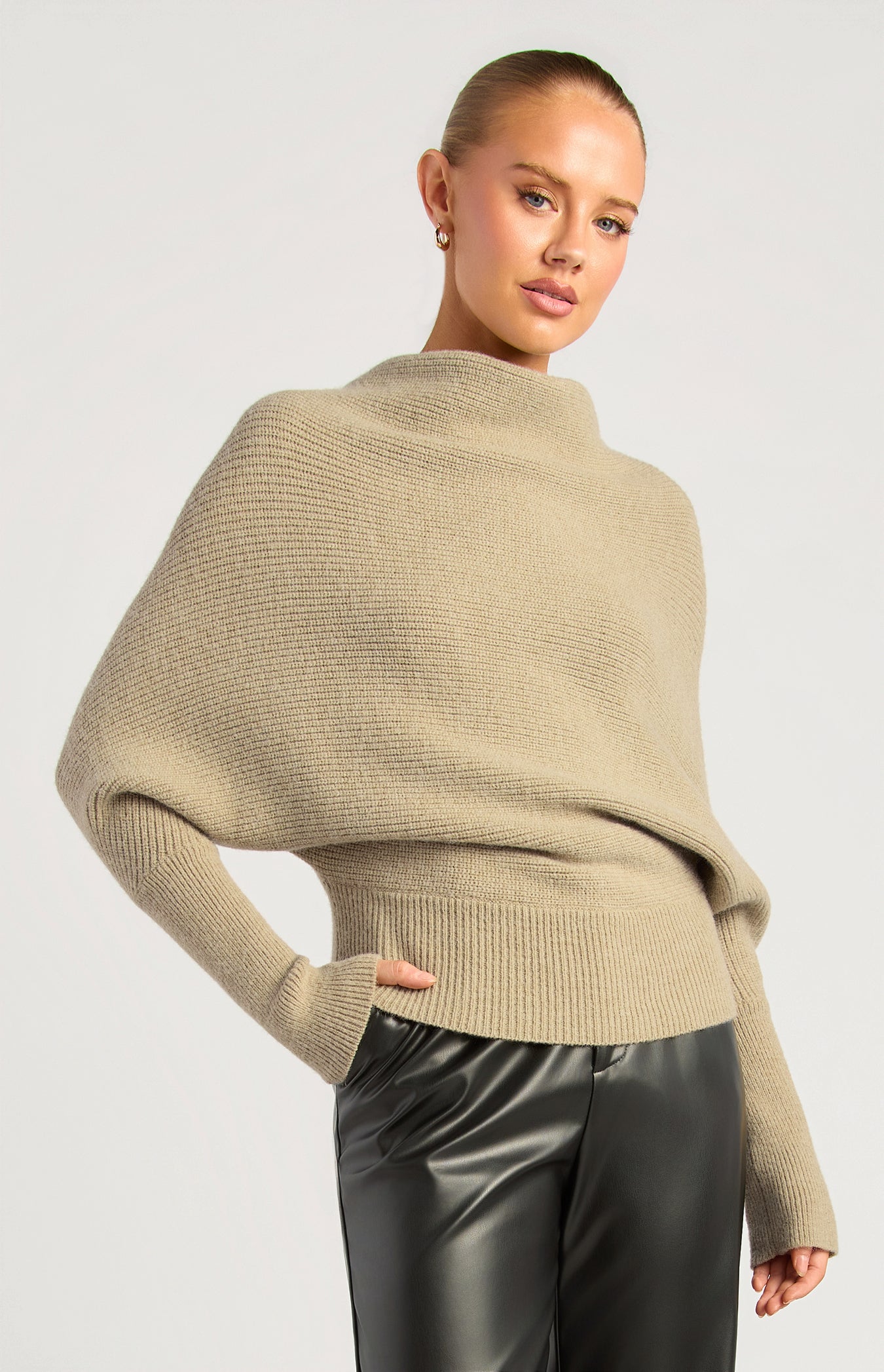Batwing Rolled Neck Knit - Oatmeal by Artikle Clothing