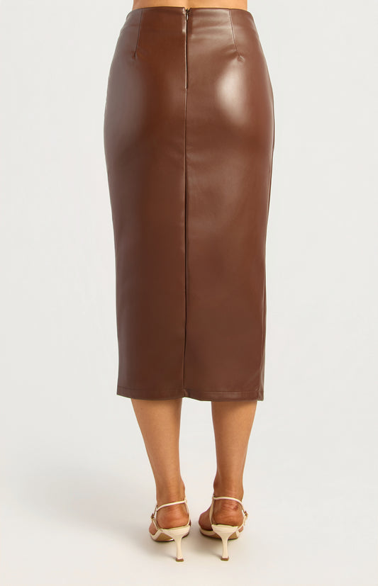 Stella Faux Leather Skirt - Chocolate by Artikle Clothing